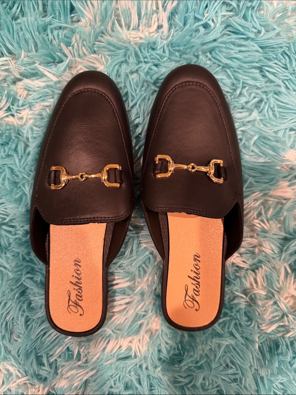 Women's Black Slip-On Loafers with Gold Bit Hardware